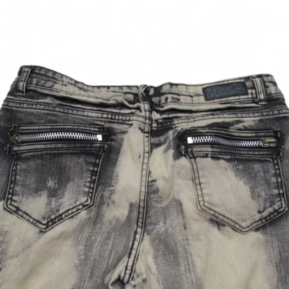 Ten25 Jeans Mens 13/14 Black Gray‎ Distressed Stretch Denim Biker Moto Pants Zip